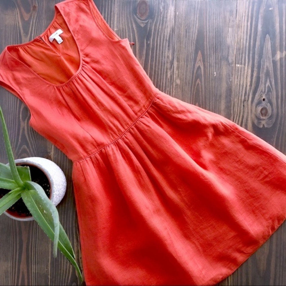 J Crew coral cap-sleeve handkerchief linen dress